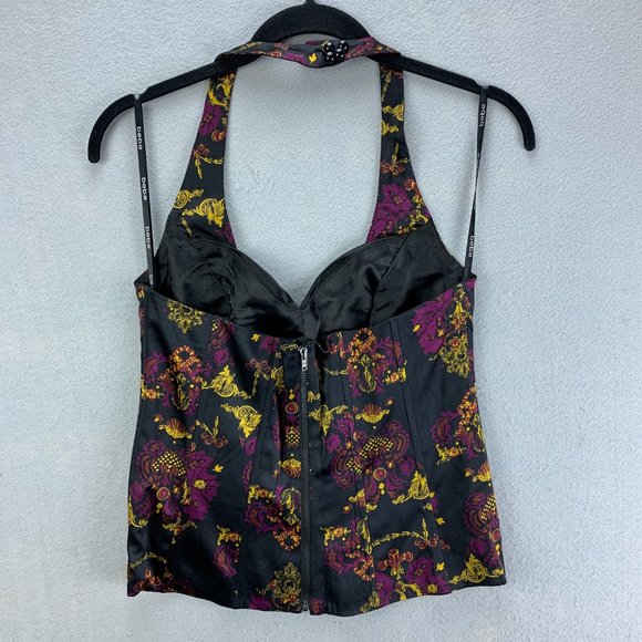 **SOLD**Bebe Silk Halter Bustier Corset Top Size Small Black Plum Back Zip Boned - Picture 4 of 16